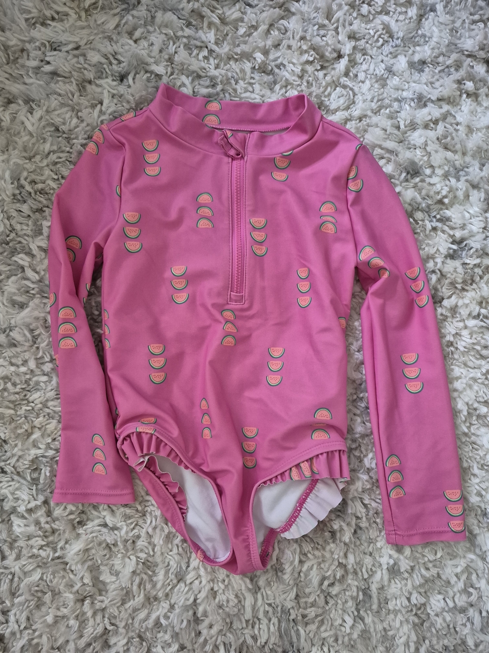Carter's Pink Long-Sleeve One-Piece Swimsuit with Watermelon Print